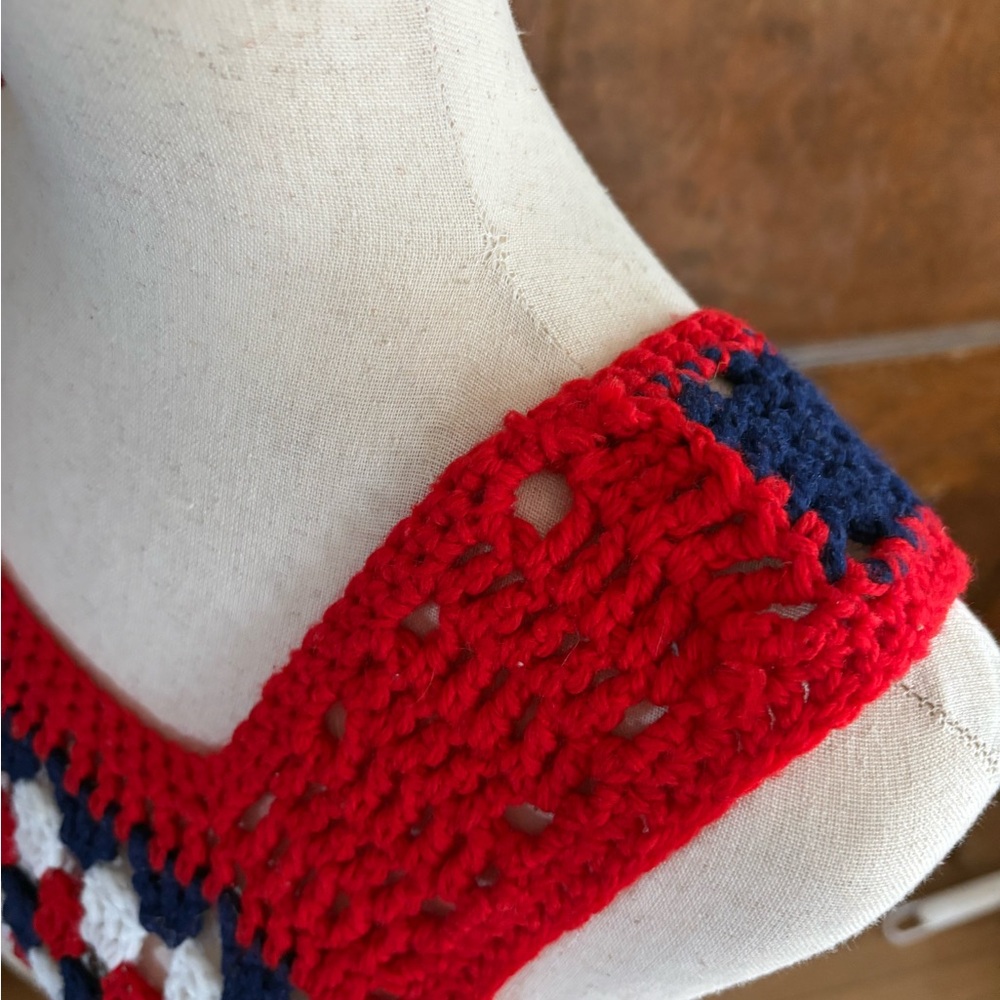 Vintage 70s Red, White, and Blue Crochet Granny Squares Patriotic Tank Top Vest - Picture 13 of 13